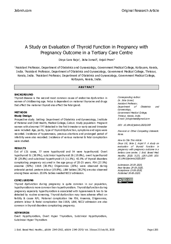 (PDF) A Study on Evaluation of Thyroid Function in Pregnancy with ...