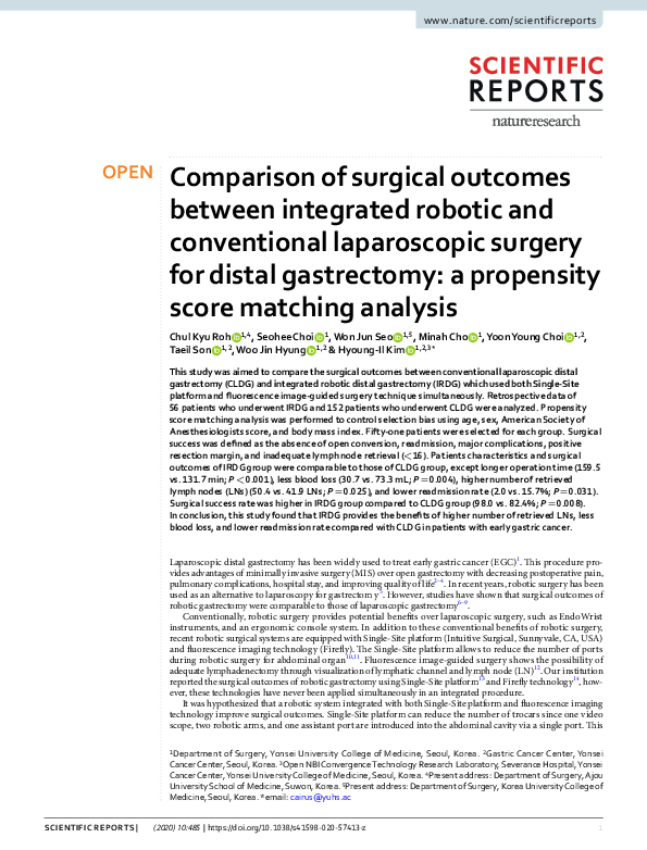 (PDF) Comparison of surgical outcomes between integrated robotic and ...
