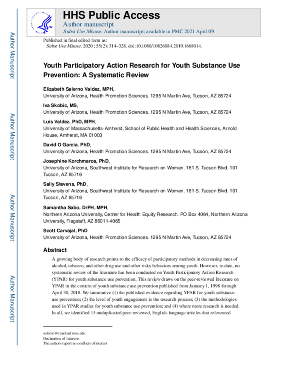 (PDF) Youth Participatory Action Research for Youth Substance Use ...