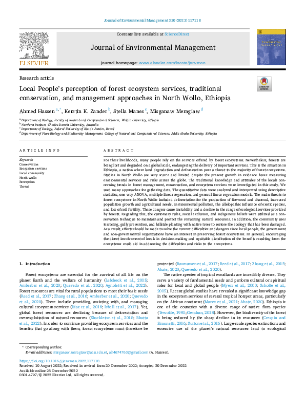 (PDF) Local People's Perception of Forest Ecosystem Services ...