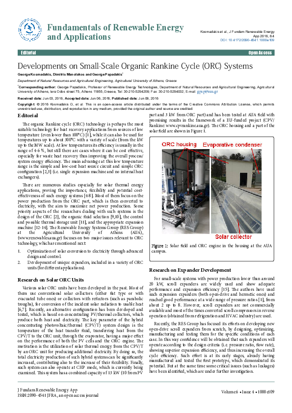 (PDF) Developments on Small-Scale Organic Rankine Cycle (ORC) Systems