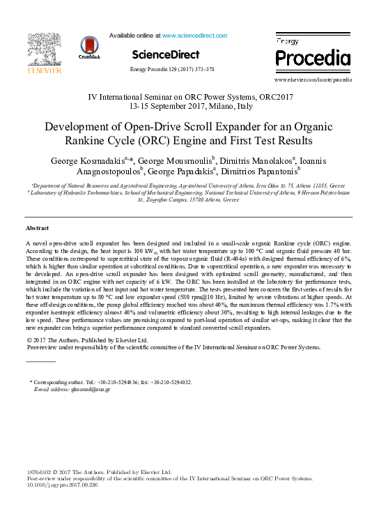 (PDF) Development of Open-Drive Scroll Expander for an Organic Rankine ...
