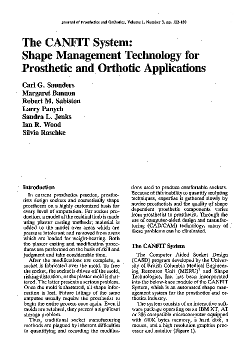 (PDF) The CANFIT System: Shape Management Technology for Prosthetic and ...