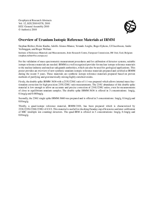 (PDF) Overview of Uranium Isotopic Reference Materials at IRMM