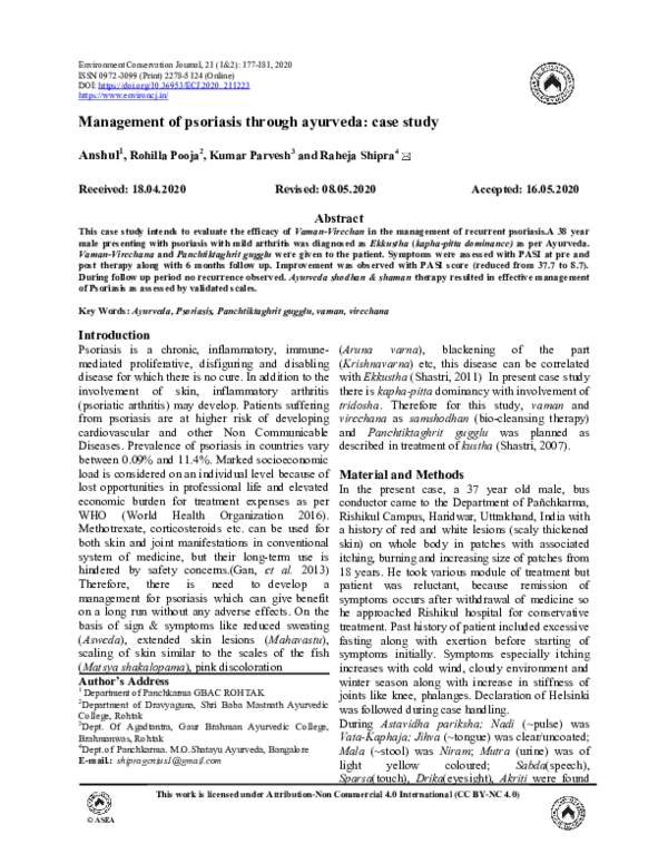 (PDF) Management of psoriasis through ayurveda case study Pooja