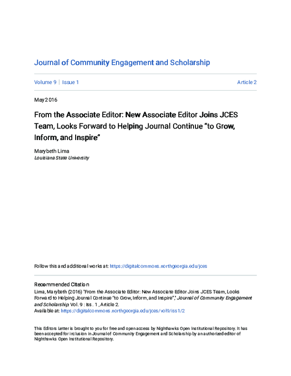 (PDF) From the Associate Editor: New Associate Editor Joins JCES Team ...