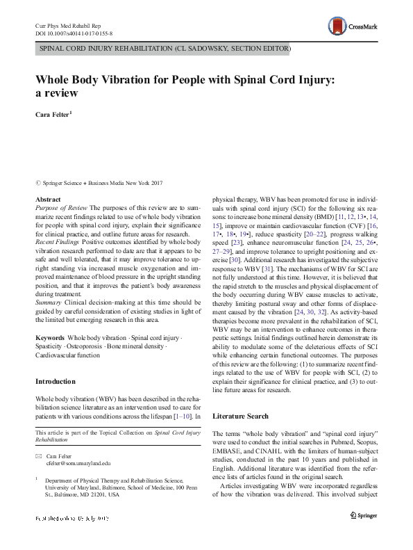 (PDF) Whole Body Vibration for People with Spinal Cord Injury: a review