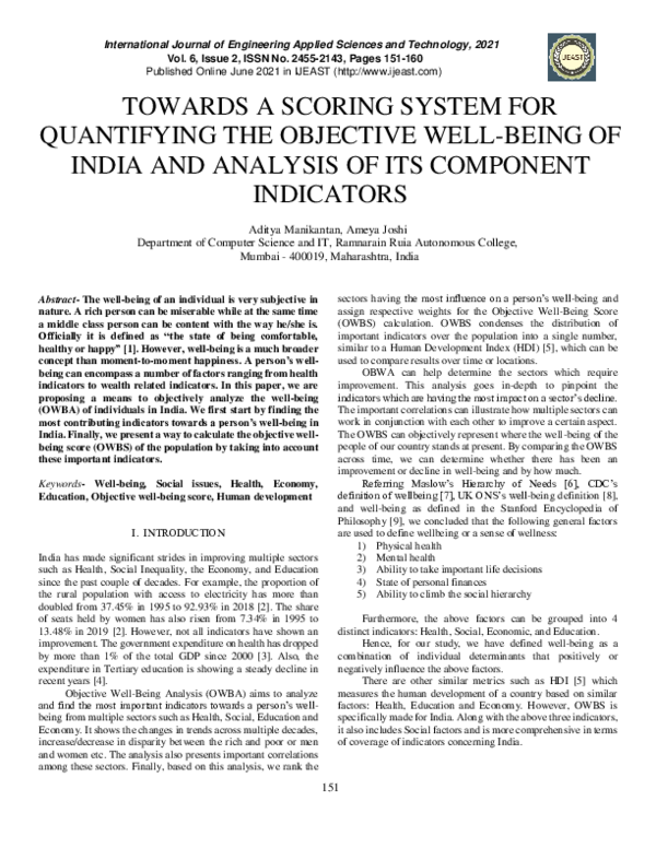 (PDF) Towards a Scoring System for Quantifying the Objective Well-Being ...