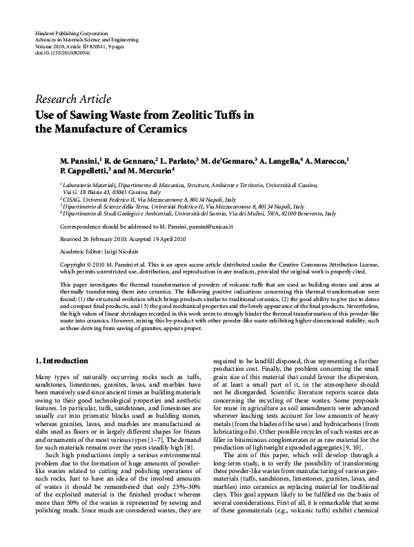 Pdf Use Of Sawing Waste From Zeolitic Tuffs In The Manufacture Of