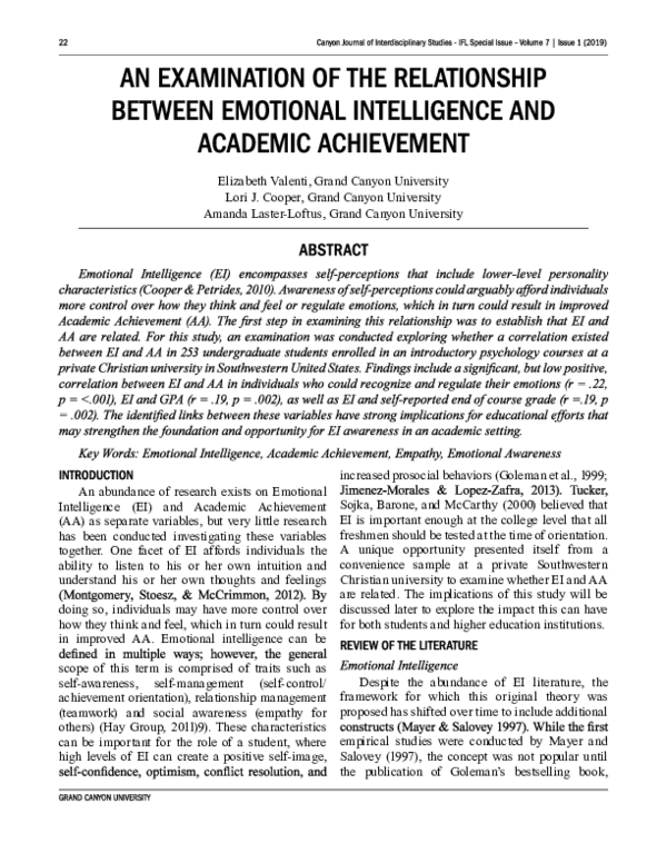 (PDF) An Examination of the Relationship Between Emotional Intelligence ...