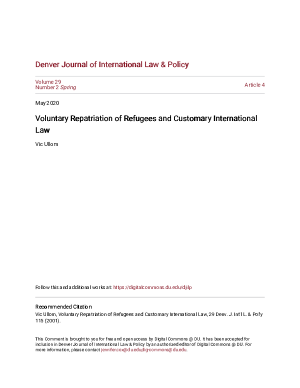 (PDF) Voluntary Repatriation of Refugees and Customary International Law