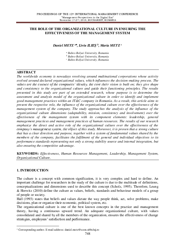 (PDF) The Role Of The Organizational Culture In Ensuring The ...