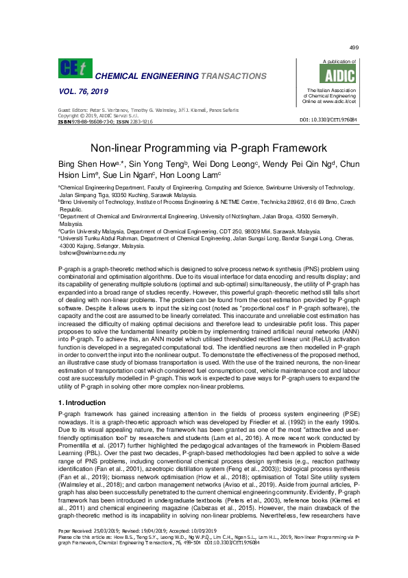 (PDF) Addressing Non-linearity in P-graph for Process Network Synthesis