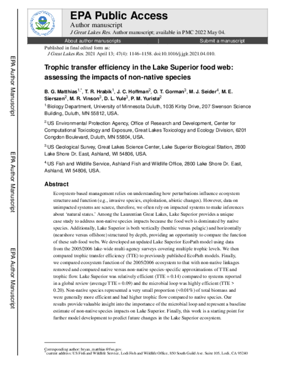 (PDF) Trophic transfer efficiency in the Lake Superior food web ...
