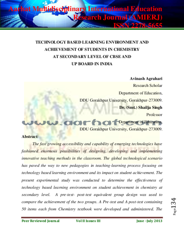 (PDF) Technology Based Learning Environment and Achievement of Students ...