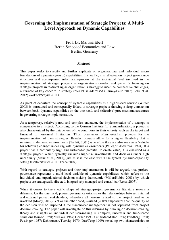 (PDF) Governing the Implementation of Strategic Projects: A Multi ...