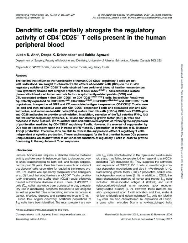 (PDF) Dendritic cells partially abrogate the regulatory activity of CD4 ...