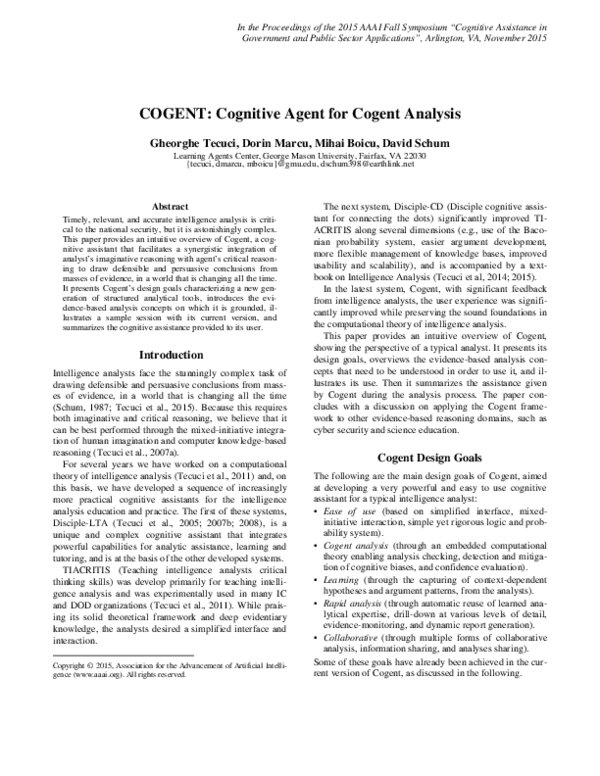 (PDF) COGENT: Cognitive Agent for Cogent Analysis