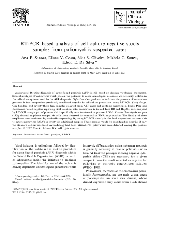 (PDF) RT-PCR based analysis of cell culture negative stools samples ...