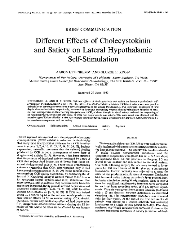(PDF) Different effects of cholecystokinin and satiety on lateral