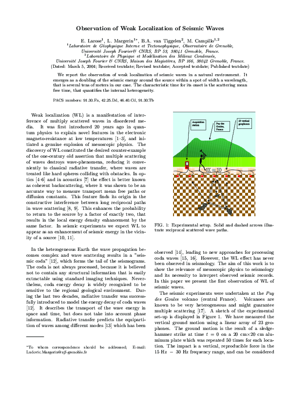 (PDF) Observation of weak localization of seismic waves