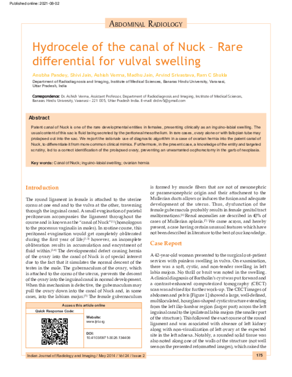 (PDF) Hydrocele of the canal of Nuck - Rare differential for vulval ...