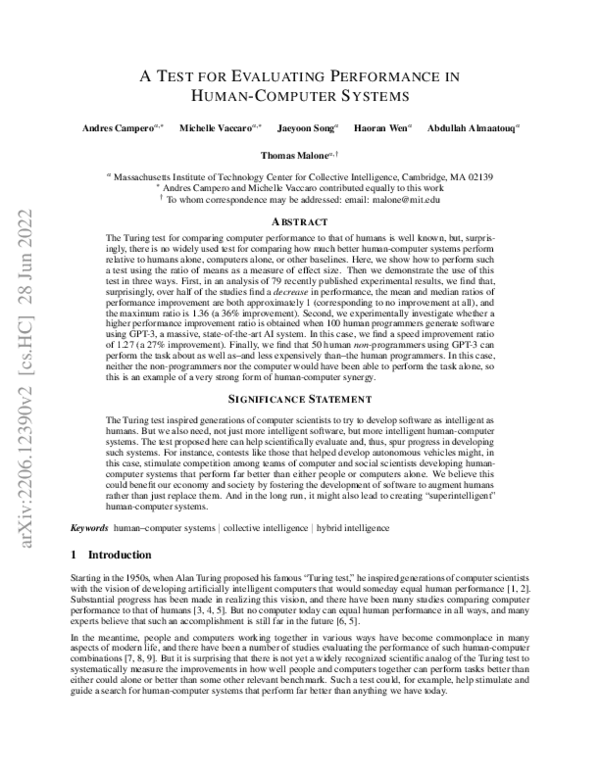 (PDF) A Test for Evaluating Performance in Human-Computer Systems