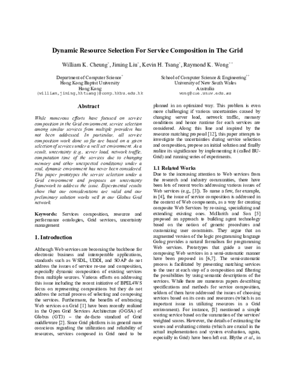 (PDF) Dynamic Resource Selection For Service Composition in The Grid