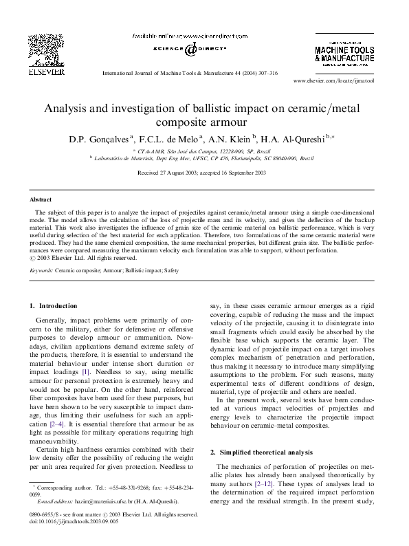 (PDF) Analysis and investigation of ballistic impact on ceramic/metal ...