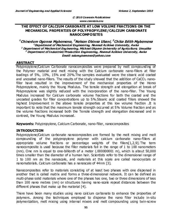 (PDF) THE EFFECT OF CALCIUM CARBONATE AT LOW VOLUME FRACTIONS ON THE ...