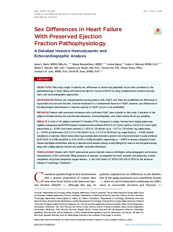 (PDF) Sex Differences in Heart Failure With Preserved Ejection Fraction ...