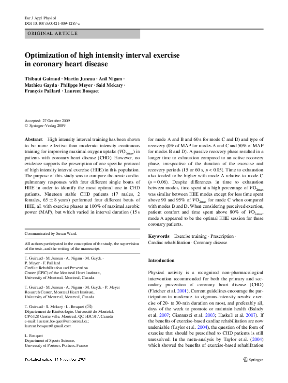 (PDF) Optimization of high intensity interval exercise in coronary ...