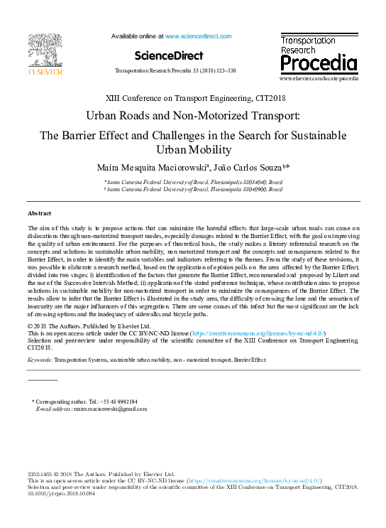 (PDF) Urban Roads and Non-Motorized Transport: The Barrier Effect and ...