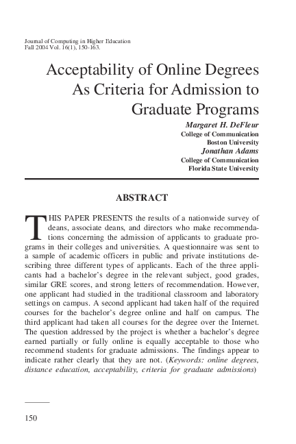 (PDF) Acceptability of online degrees as criteria for admission to ...