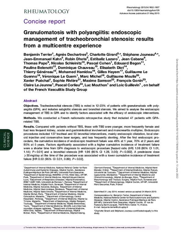 (PDF) Granulomatosis with polyangiitis: endoscopic management of ...