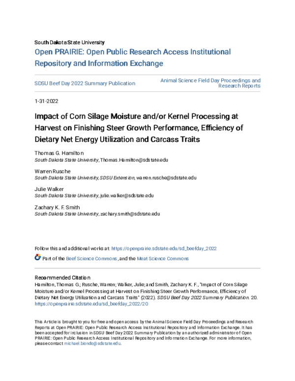 (PDF) Impact of Corn Silage Moisture and/or Kernel Processing at ...