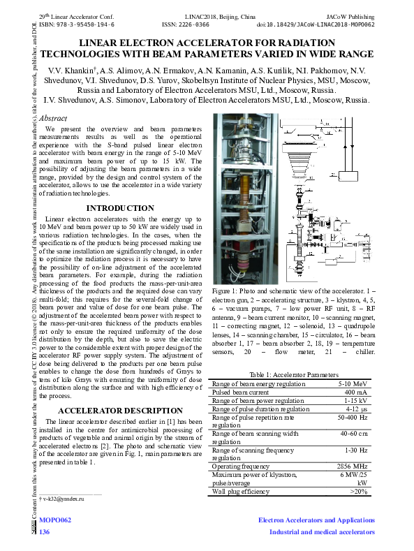 (PDF) Linear Electron Accelerator for Radiation Technologies with Beam ...