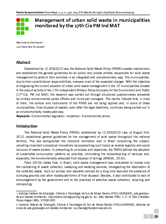 (PDF) Management of urban solid waste in municipalities monitored by ...