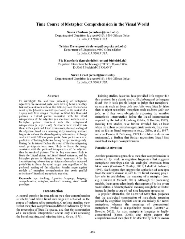 (PDF) Time Course of Metaphor Comprehension in the Visual World