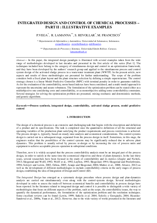 (PDF) Integrated design and control of chemical processes – Part II: An ...