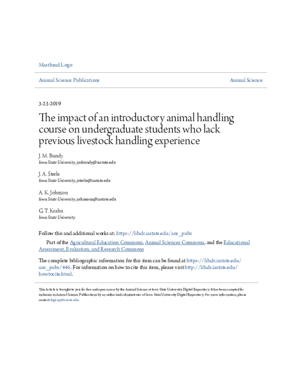 (PDF) The impact of an introductory animal handling course on