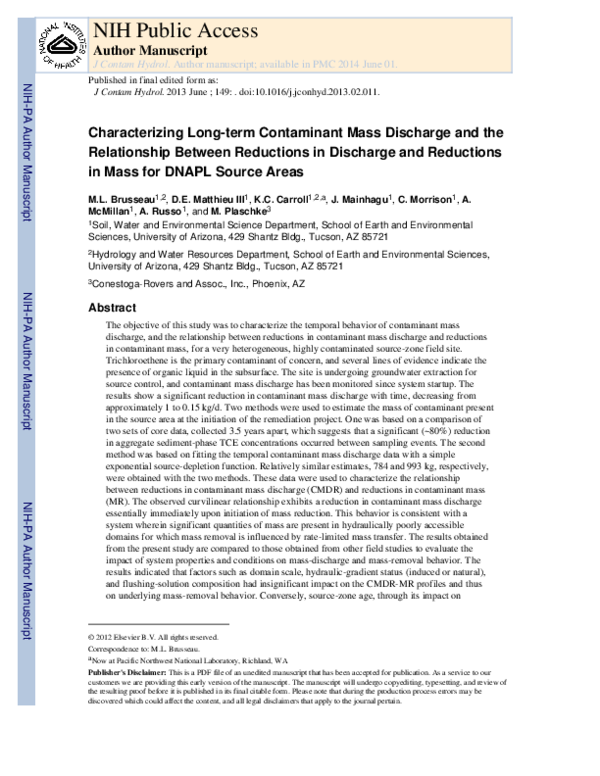 (PDF) Long-Term DNAPL Contaminant Discharge Analysis