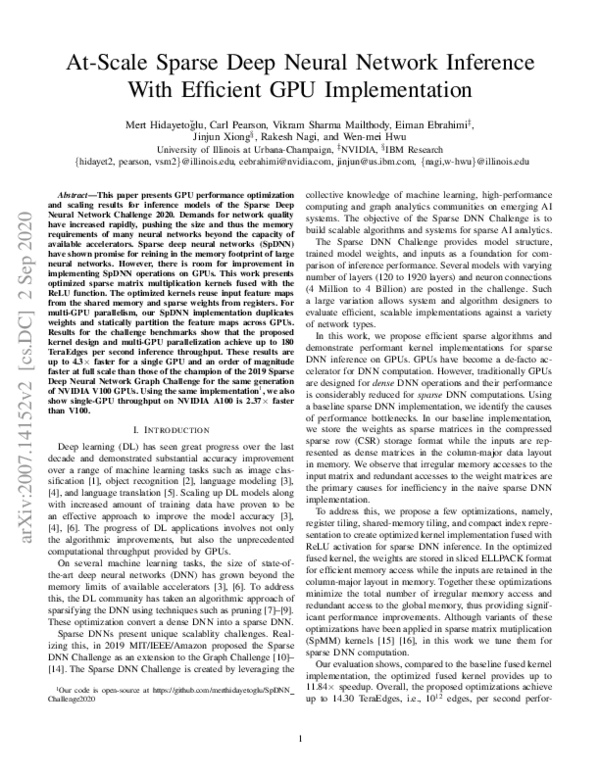 (PDF) At-Scale Sparse Deep Neural Network Inference With Efficient GPU ...