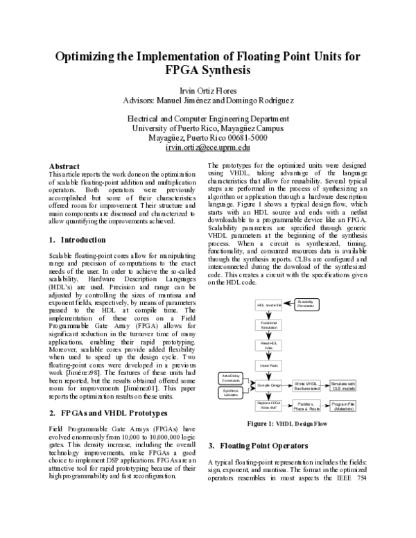 (PDF) Optimizing the Implementation of Floating Point Units for FPGA ...