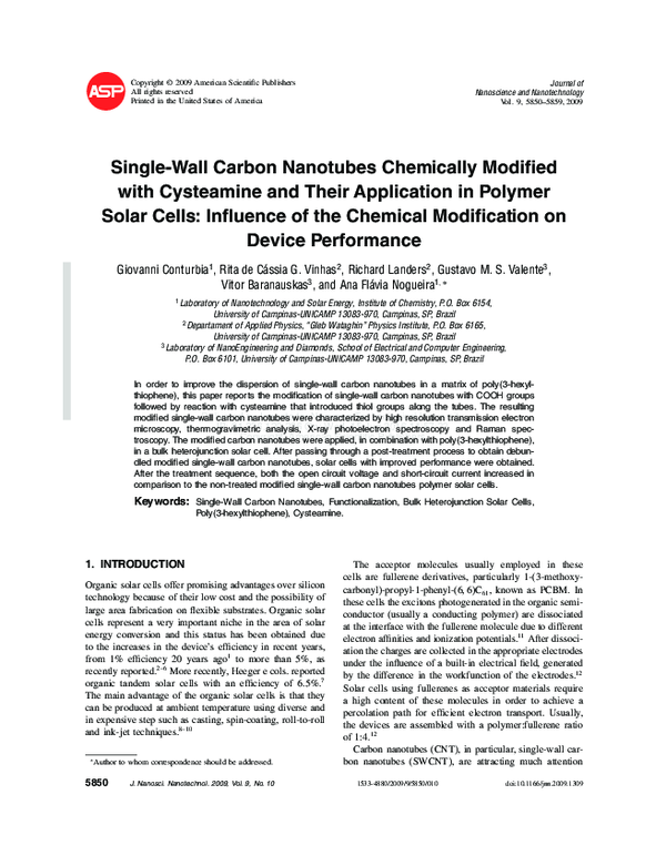 (PDF) Single-Wall Carbon Nanotubes Chemically Modified with Cysteamine ...