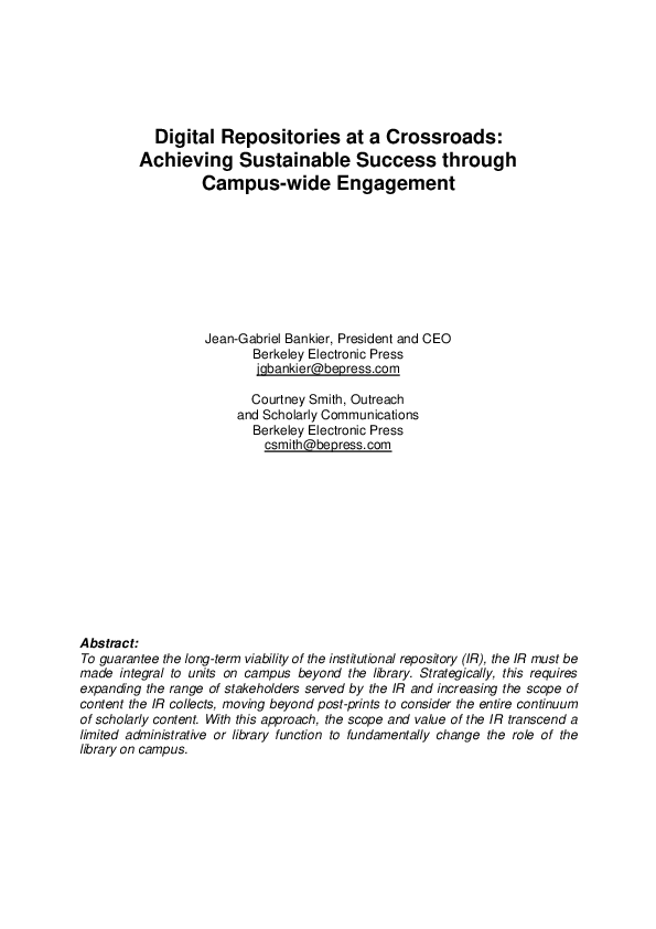(PDF) Digital repositories at a crossroads: Achieving sustainable ...