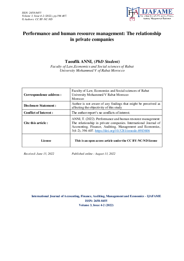 (PDF) Performance and human resource management: The relationship in ...