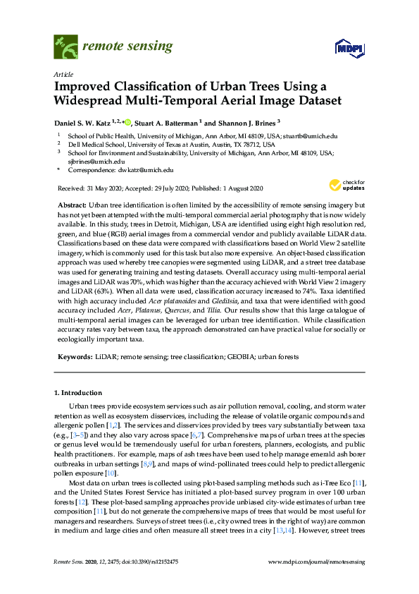 (PDF) Improved Classification of Urban Trees Using a Widespread Multi ...