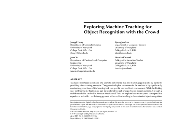 (PDF) Exploring Machine Teaching for Object Recognition with the Crowd
