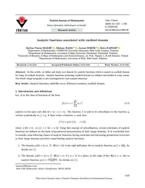 (PDF) Analytic functions associated with cardioid domain